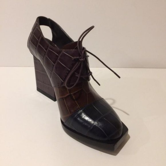 bg_4485098_100106_m Jil Sander Croc Embossed Lace Up Open Back Leather Pump 36.5 NEW